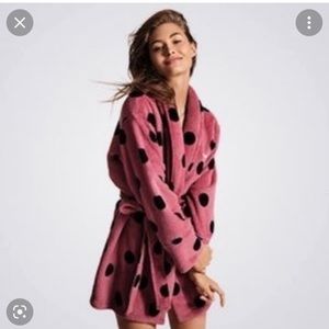 Victoria’s Secret Pink BLACK POLKA DOT SHORT ROBE- XS